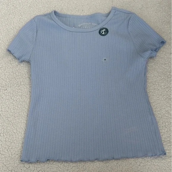 NEW Aeropostale Seriously Soft Light Blue Ruffle Trim Shrunken Tee Medium NWT - Picture 4 of 6